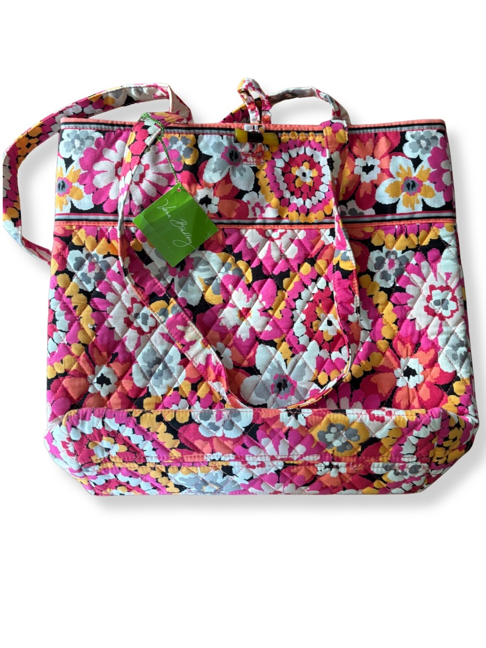 NWT Vera Bradley Pixie Blooms Quilted Tote Bag Floral Pink Shoulder Purse - Picture 3 of 5